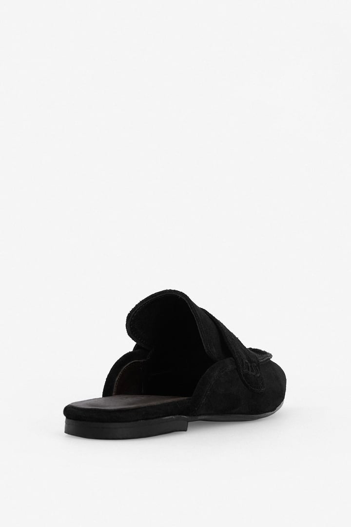 Siyah Süet Bantlı Loafer Terlik