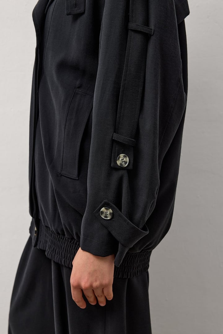Siyah Trenç Bomber Rüzgarlıklı Ceket