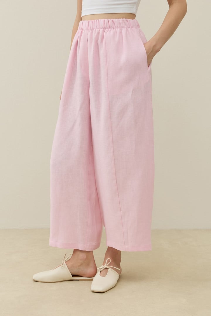 Toz Pembe Barrel Fit Keten Pantolon