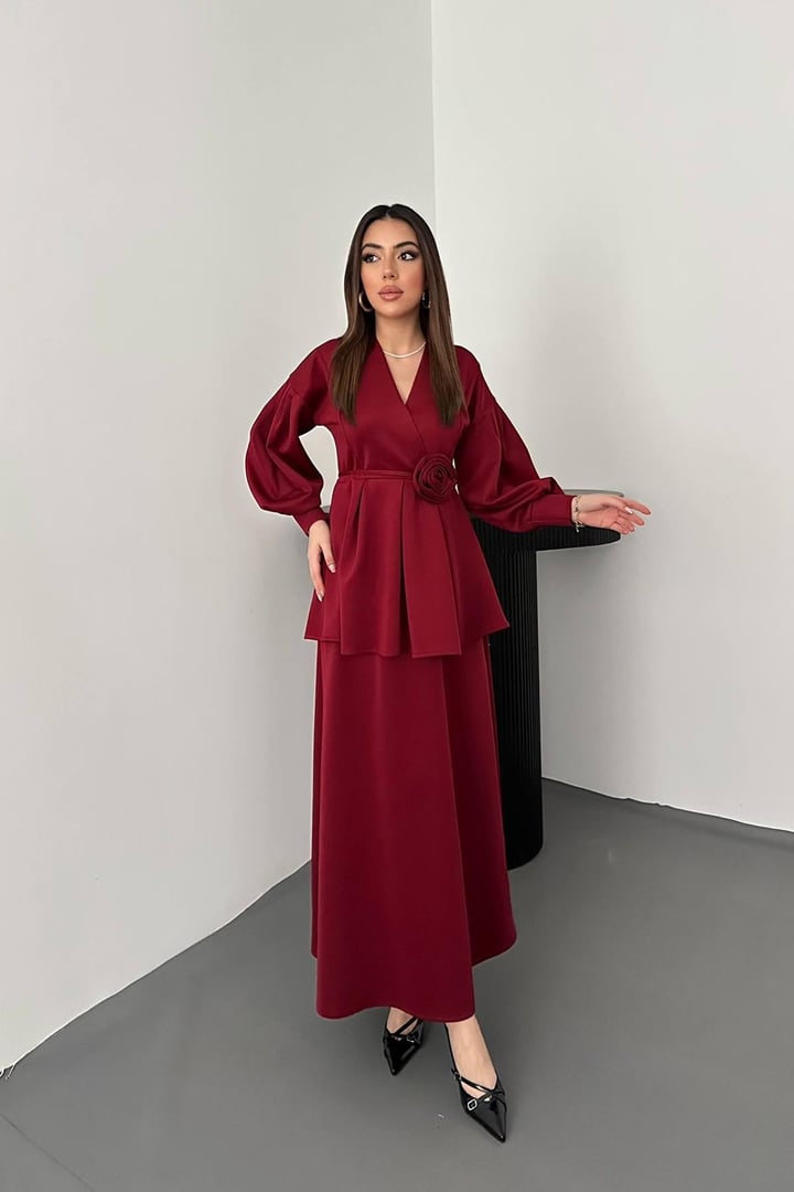 Bordo Gül Detaylı Takım