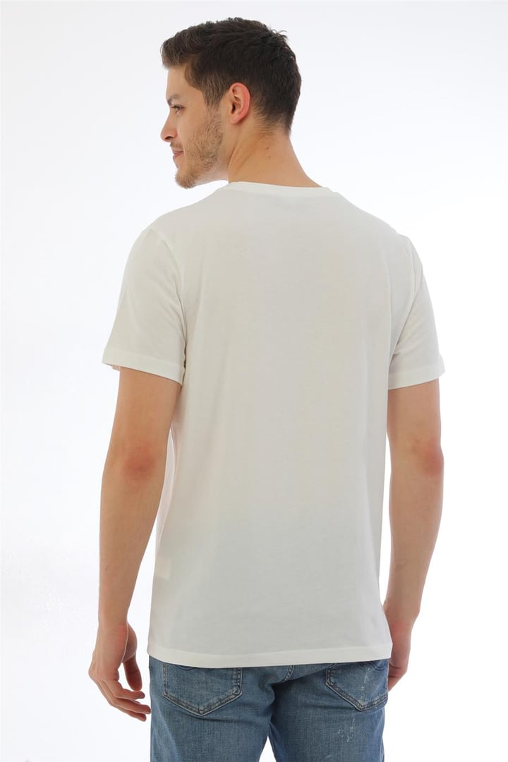 Erkek Basic Regular Fit %100 Pamuk Bisiklet Yaka T-Shirt-Krem