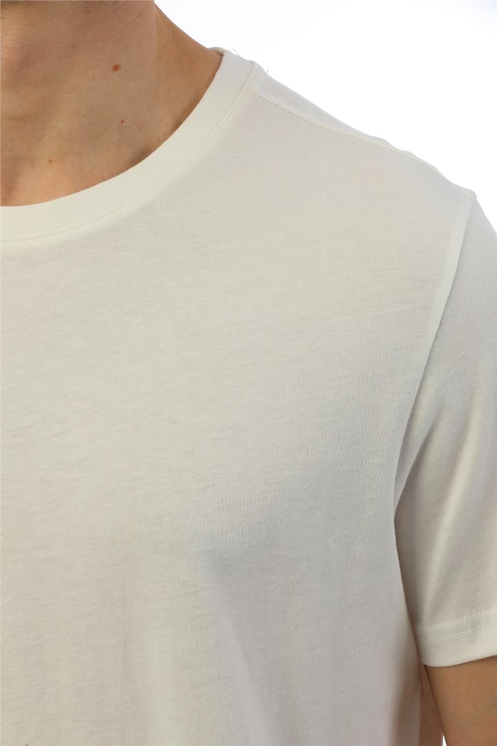 Erkek Basic Regular Fit %100 Pamuk Bisiklet Yaka T-Shirt-Krem