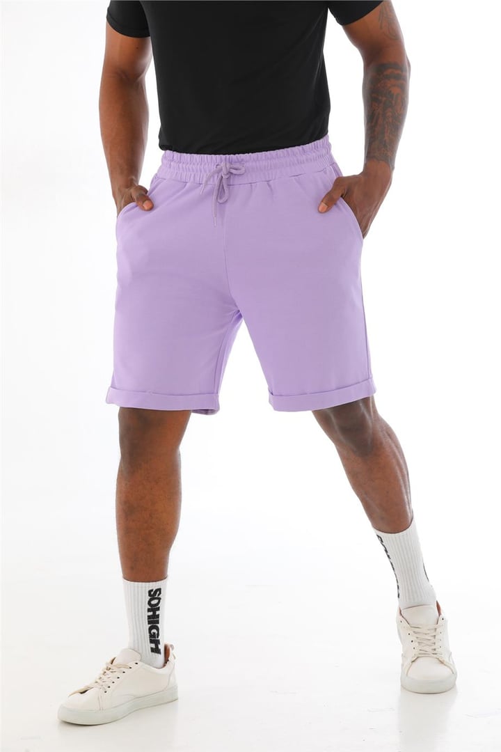 Erkek Regular Fit Duble Paça %100 Pamuklu Şort-Lila