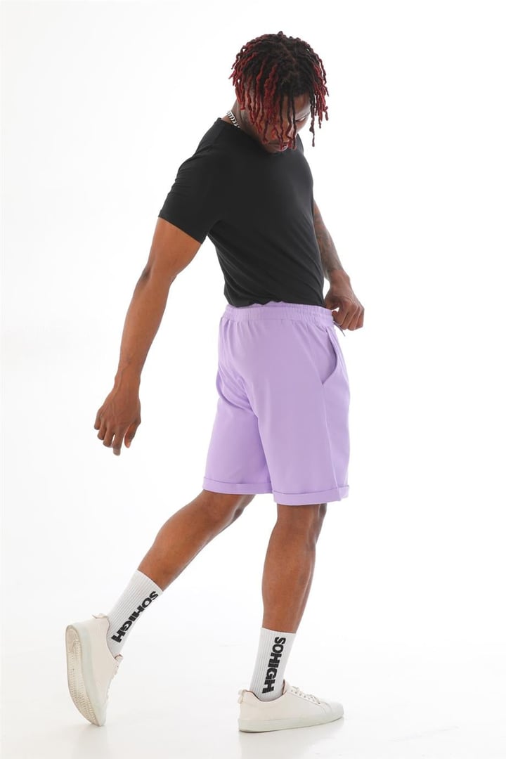 Erkek Regular Fit Duble Paça %100 Pamuklu Şort-Lila