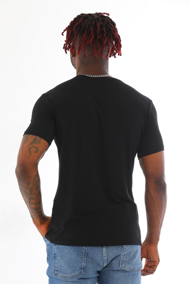 Erkek Slim Fit Modal Likra Basic Kısa Kol T-shirt-Siyah