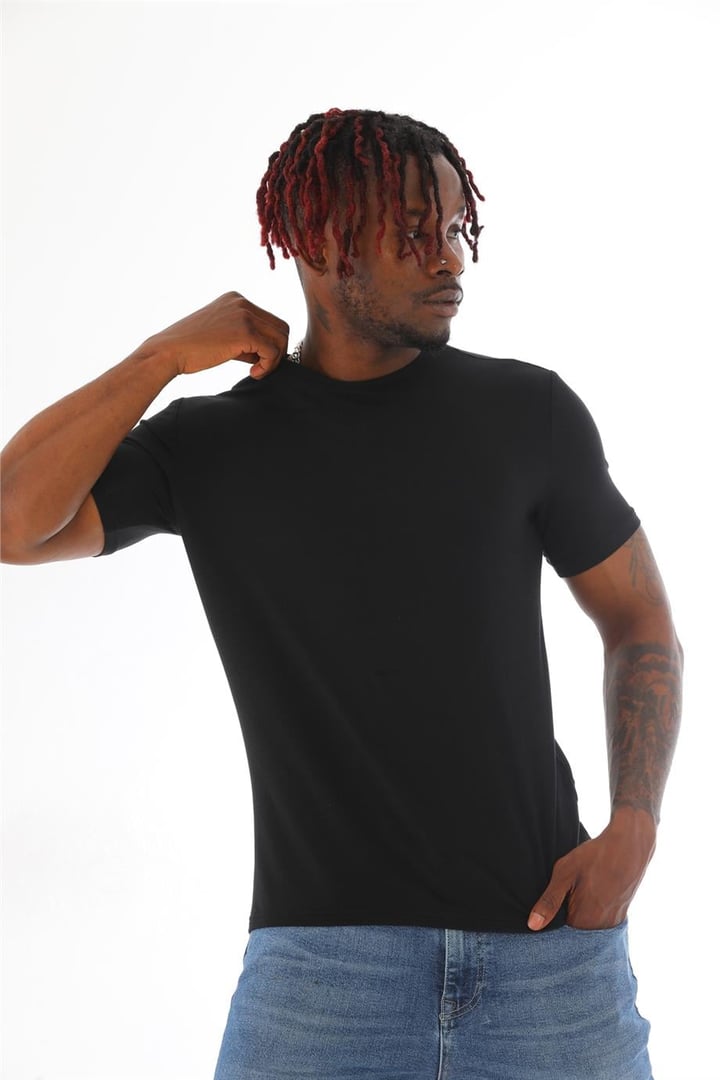 Erkek Slim Fit Modal Likra Basic Kısa Kol T-shirt-Siyah