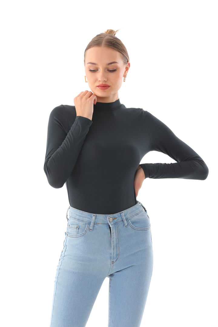 Kadın Viskon Boğazlı Kopçalı Zıbın Body-Füme