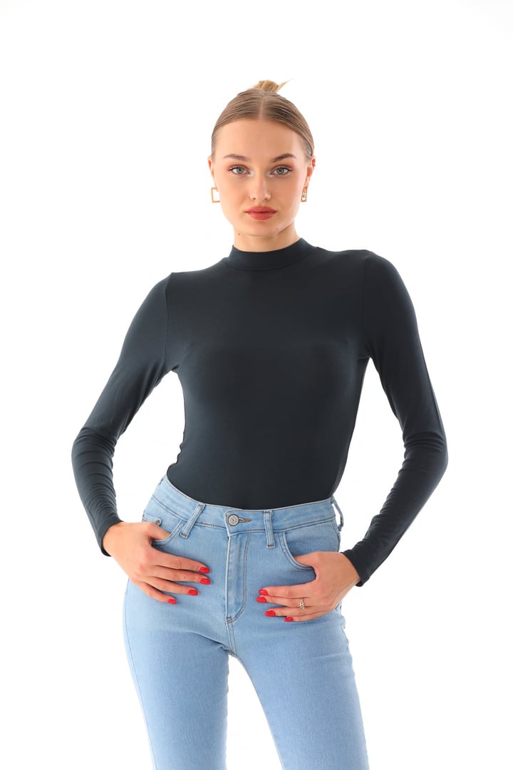 Kadın Viskon Boğazlı Kopçalı Zıbın Body-Füme