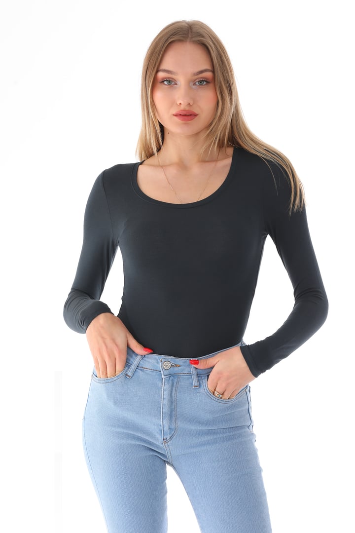Kadın Viskon Dekolte Yaka Çıtçıtlı Zıbın Body-Füme