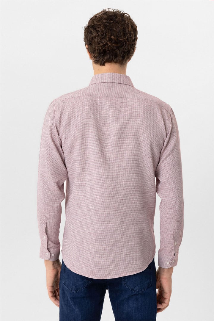 Açık Bordo Slim Fit Armürlü Klasik Yaka Gömlek