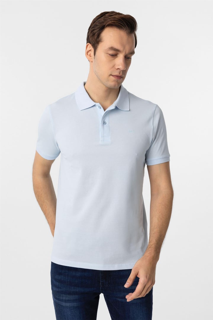 Buz Mavi Slim Fit Düz Polo Yaka Tişört