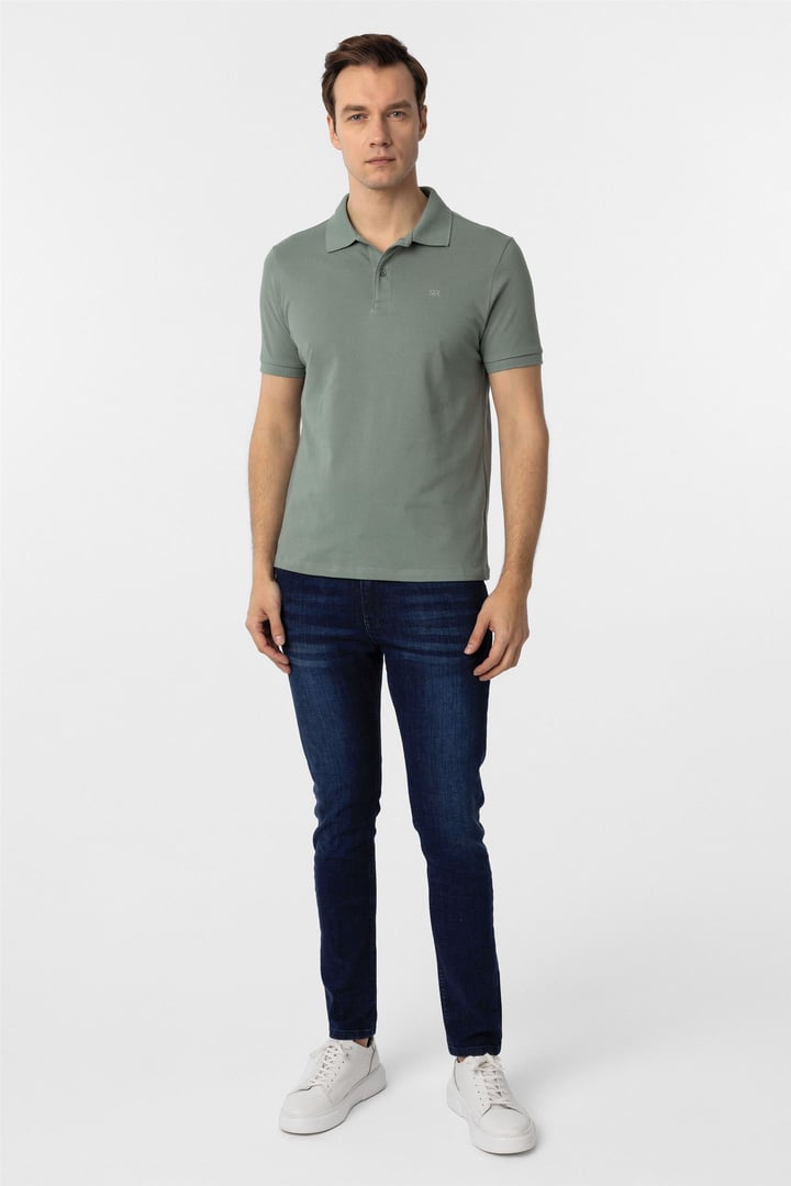 Su Yeşili Slim Fit Düz Polo Yaka Tişört