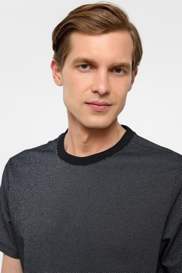 Antrasit Regular Armürlü Bisiklet Yaka Tişört