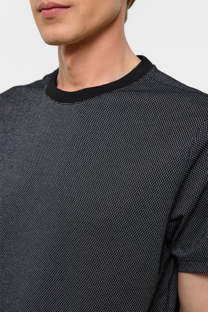 Antrasit Regular Armürlü Bisiklet Yaka Tişört