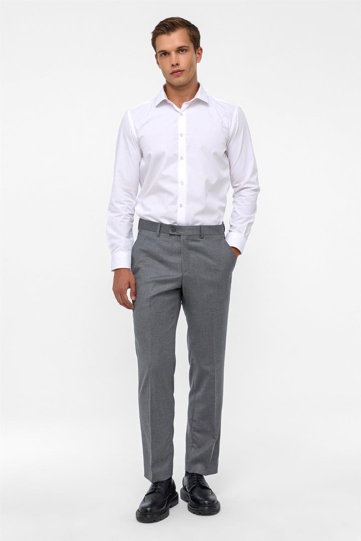 Antrasit Regular Armürlü Kumaş Pantolon