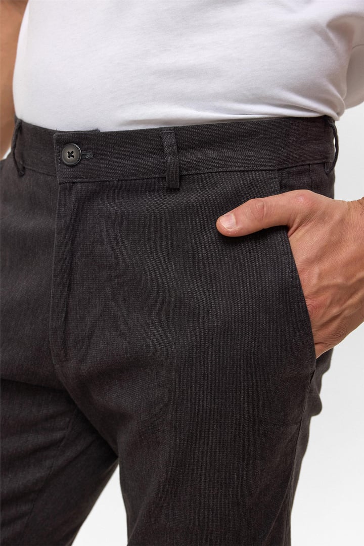 Antrasit Regular Armürlü Kanvas Pantolon