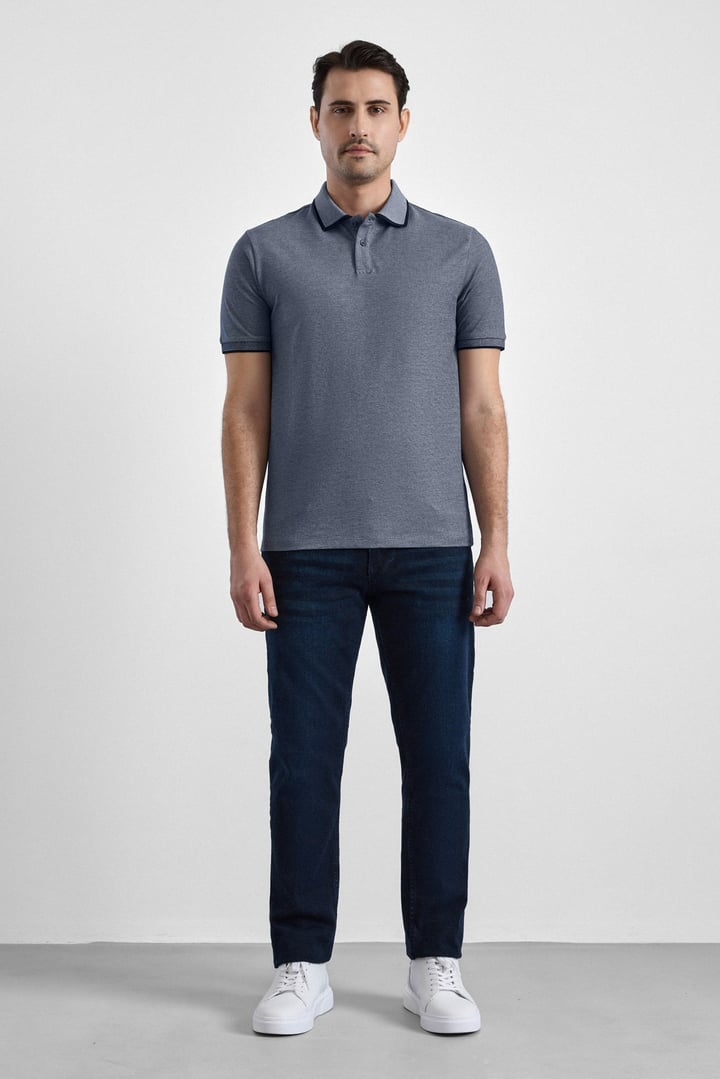 Antrasit Regular Düz Baskısız Pike Düğmeli Polo Yaka Nefes Alabilen Tişört