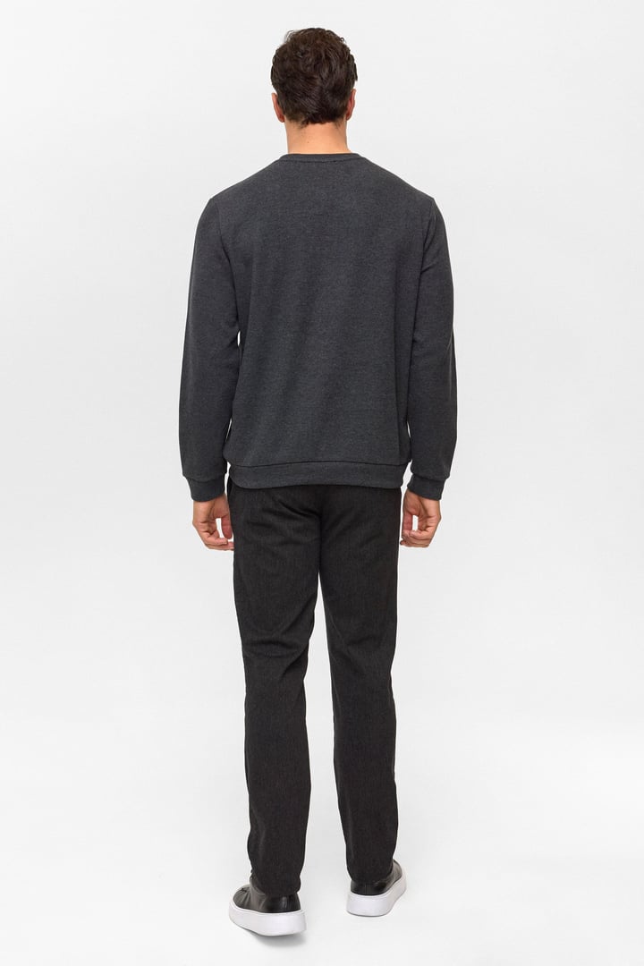 Antrasit Regular Düz Bisiklet Yaka Sweatshirt