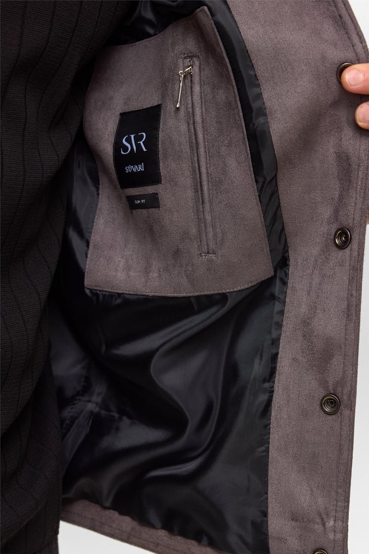 Antrasit Slim Düz Klasik Yaka Mont