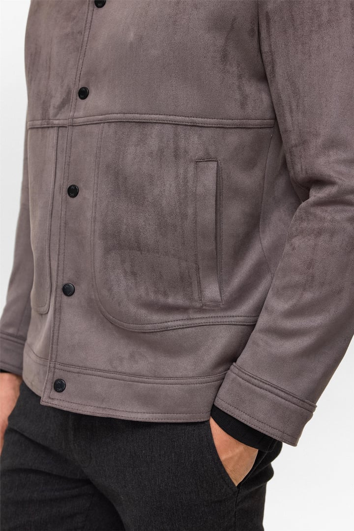 Antrasit Slim Düz Klasik Yaka Mont