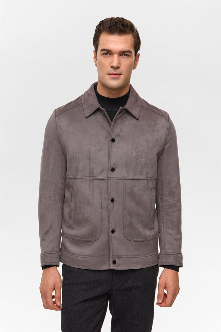 Antrasit Slim Düz Klasik Yaka Mont