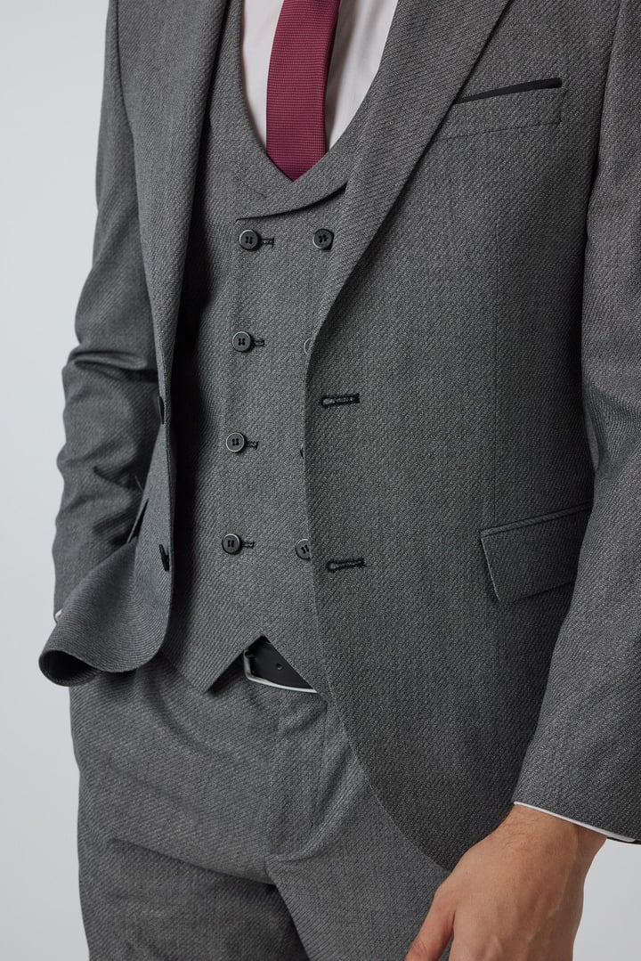 Antrasit Slim Fit Düz Sivri Yaka 6 Drop Yelekli Klasik Takım Elbise