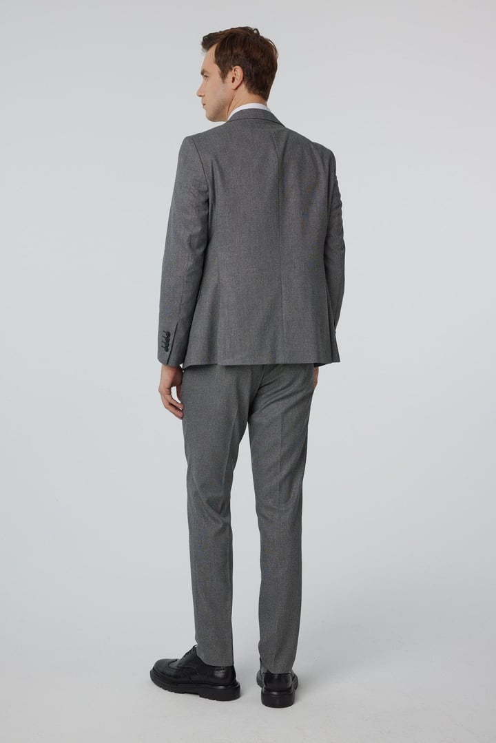 Antrasit Slim Fit Düz Sivri Yaka 6 Drop Yelekli Klasik Takım Elbise