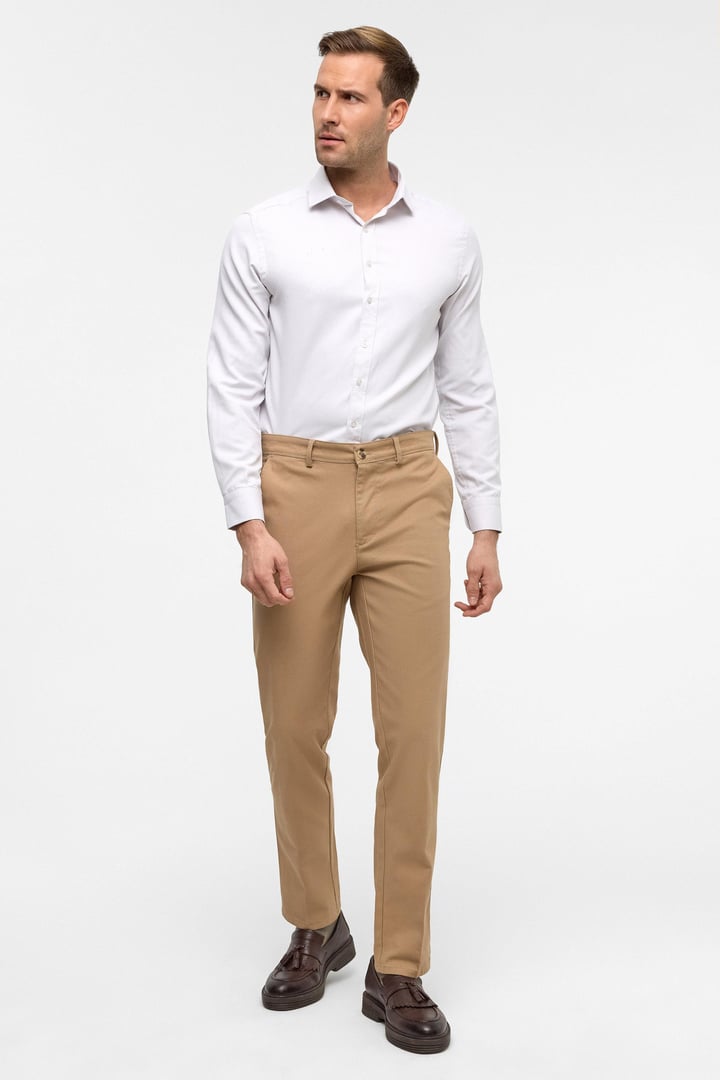 Bej Regular Armürlü Pantolon