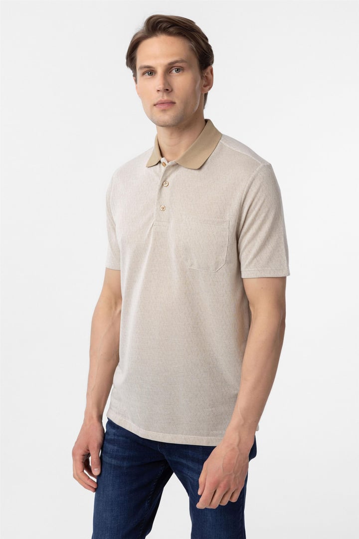 Bej Regular Armürlü Polo Yaka Tişört