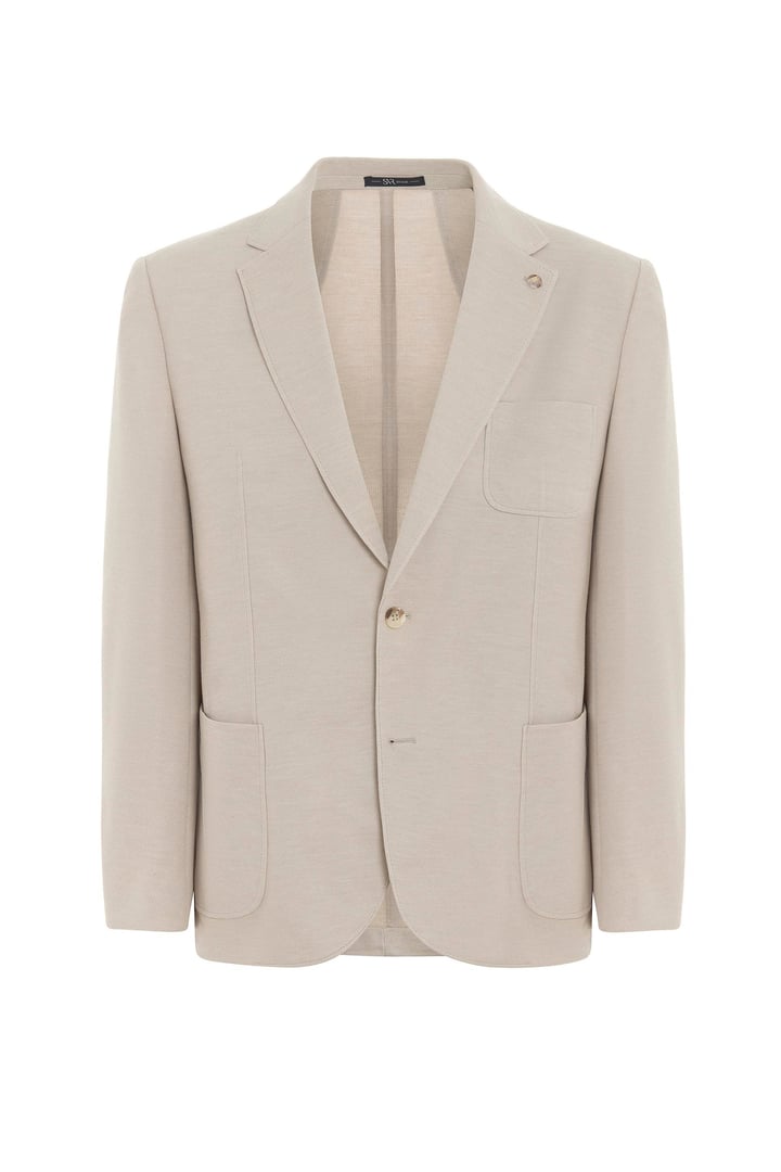 Bej Regular Desenli Mono Yaka 6 Drop Ceket