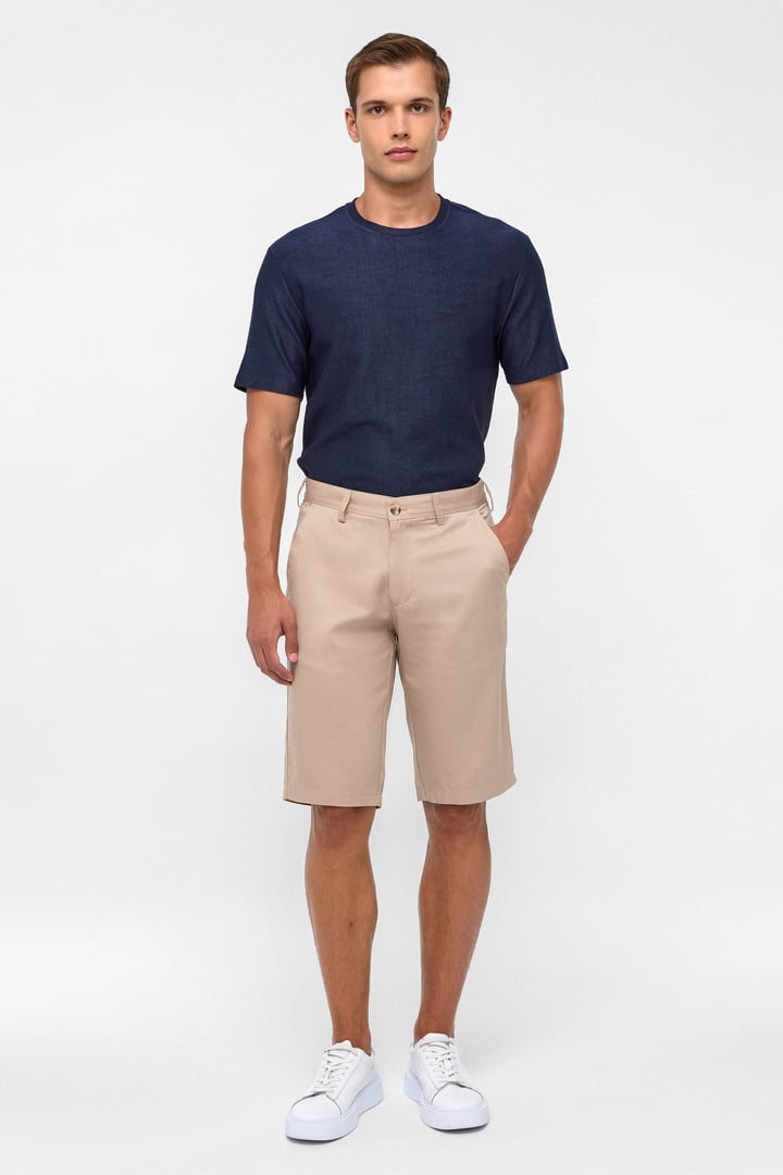 Bej Regular Düz Bermuda Şort