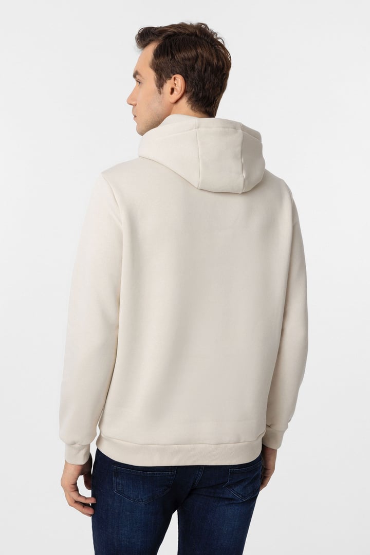 Bej Regular Düz Kapüşonlu Yaka Sweatshirt