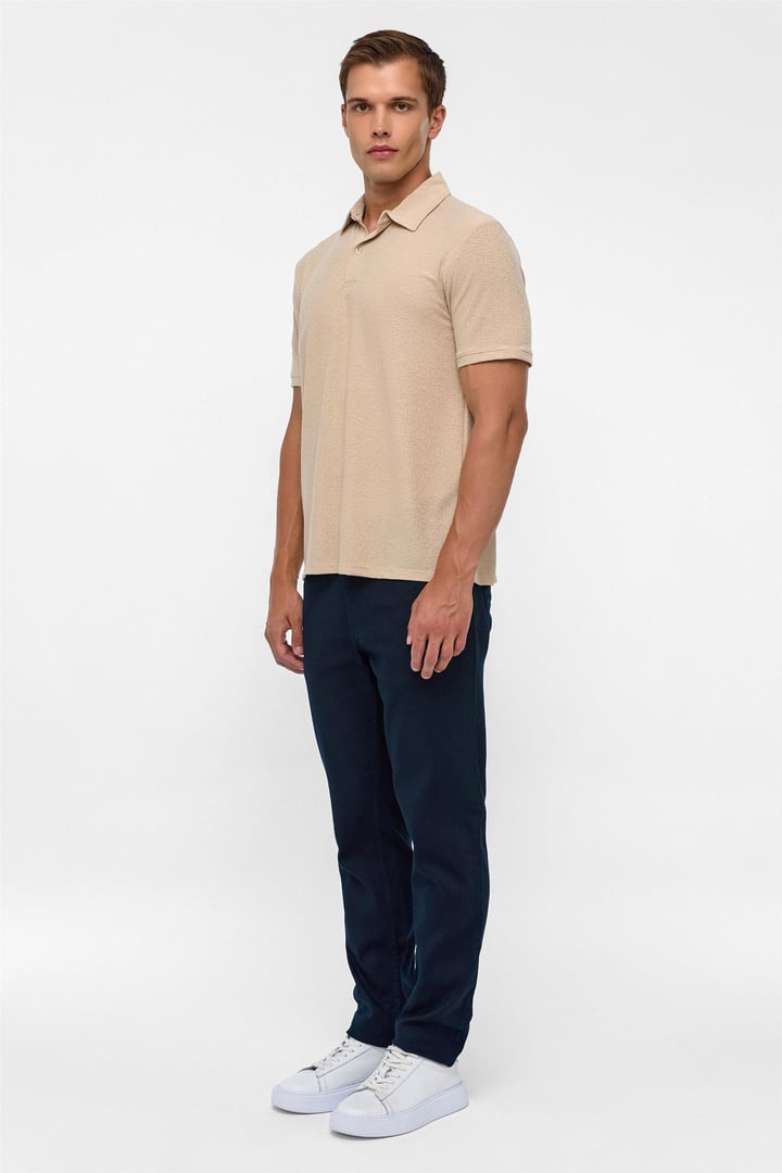 Bej Regular Düz Polo Yaka Tişört