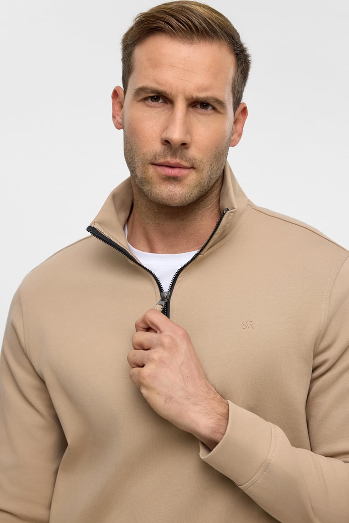 Bej Regular Düz Yarım Balıkçı Yaka Sweatshirt