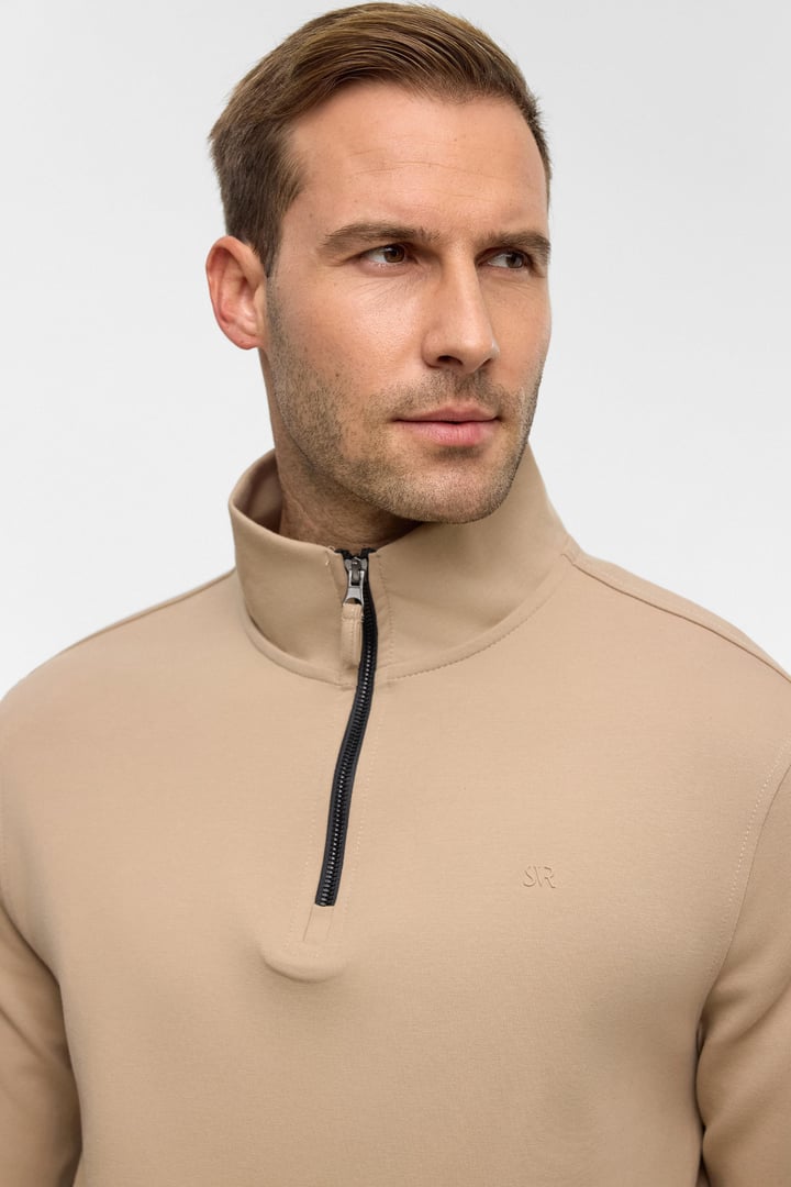 Bej Regular Düz Yarım Balıkçı Yaka Sweatshirt