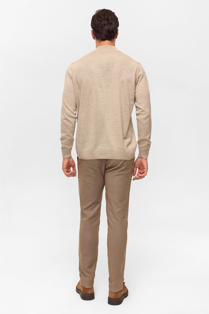 Bej Regular Düz Yarım Balıkçı Yaka Triko Kazak