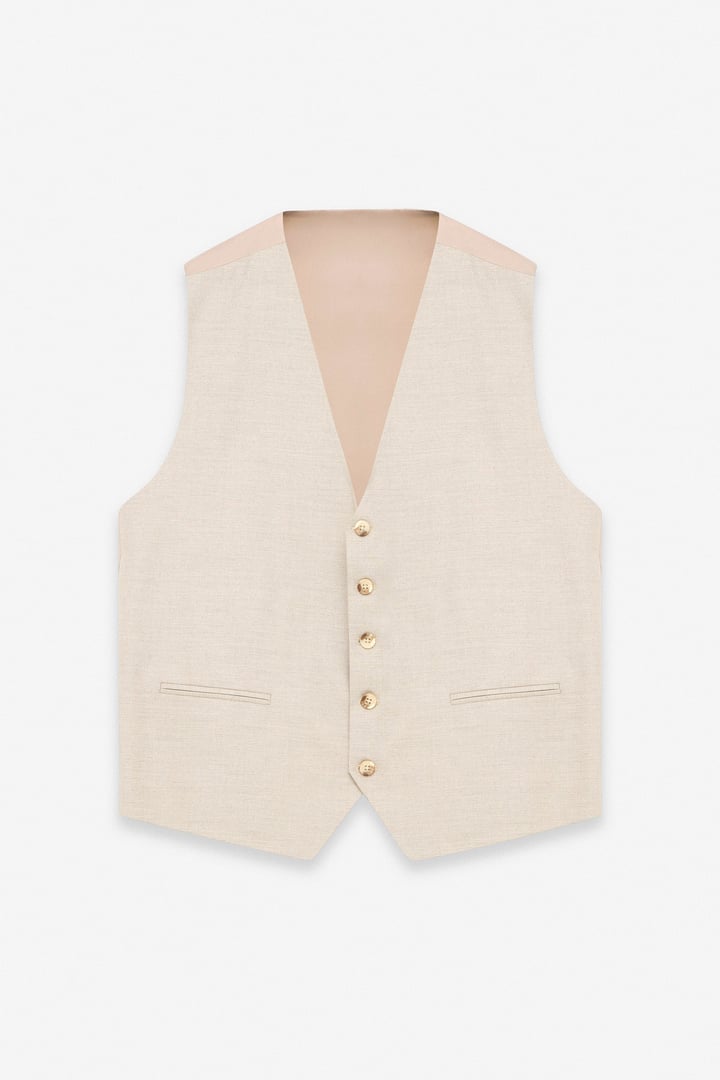 Bej Regular Sivri Yaka 4 Drop Yelekli Takım Elbise