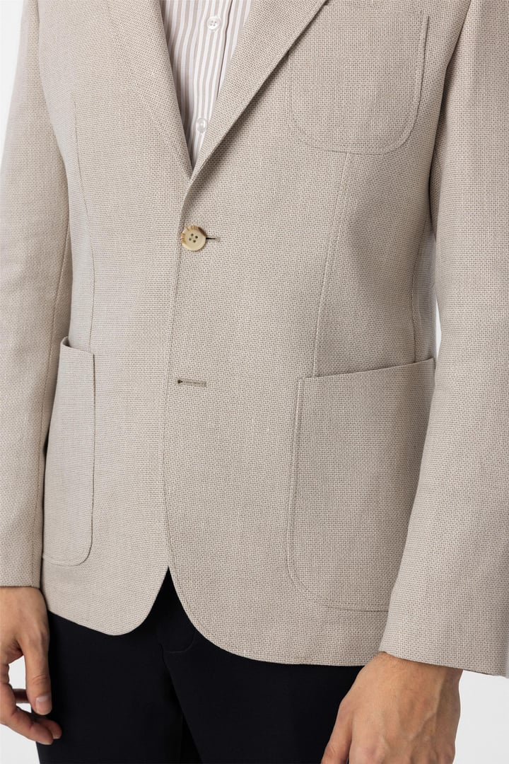 Bej Slim Fit Armürlü Mono Yaka 6 Drop Ceket