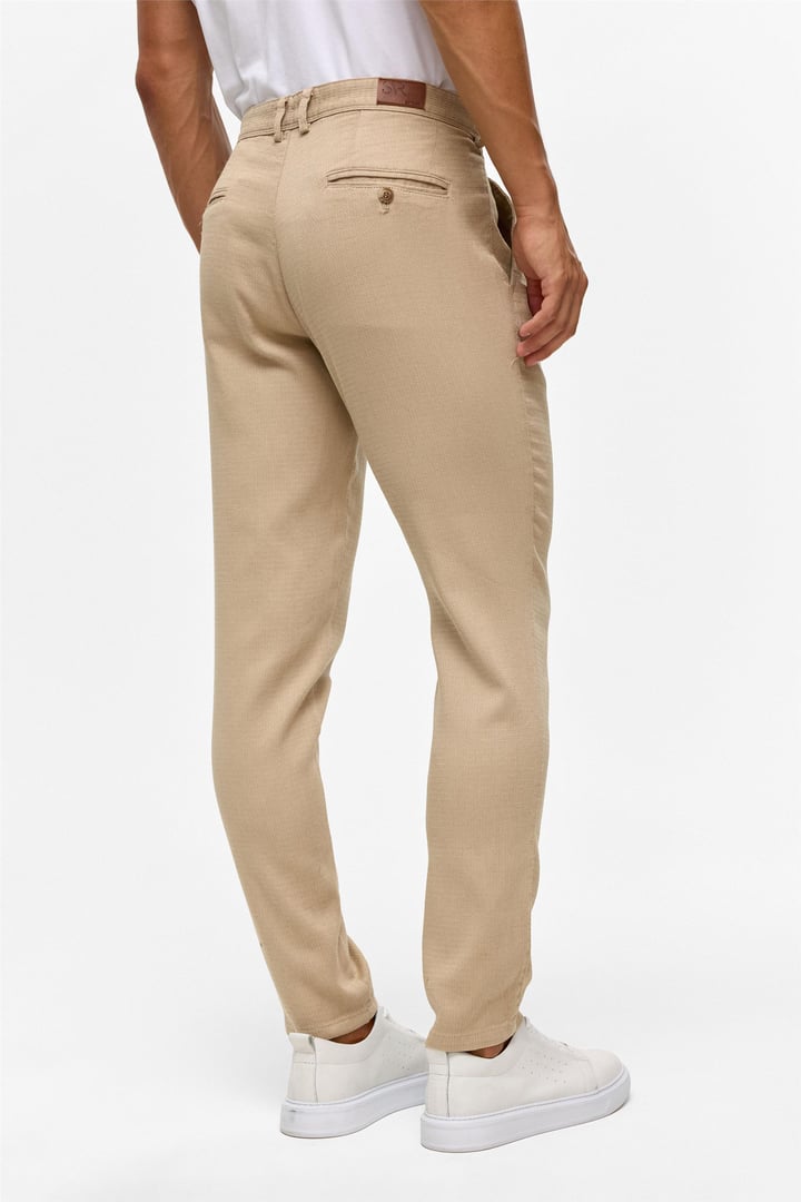 Bej Slim Armürlü Kanvas Pantolon