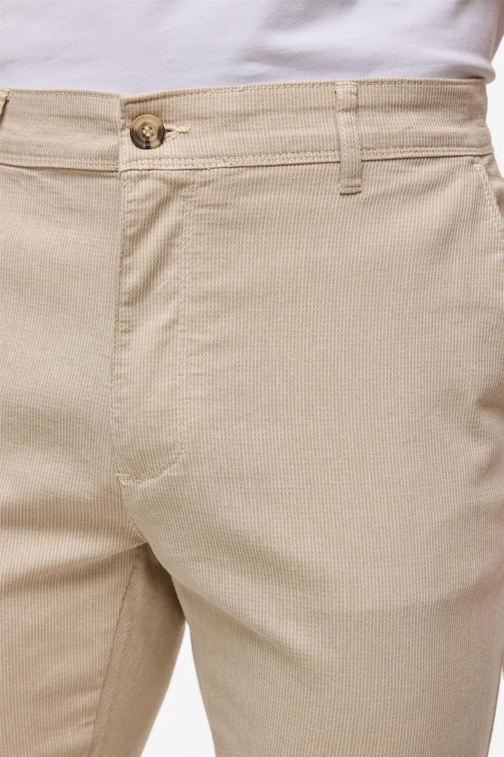 Bej Slim Armürlü Kanvas Pantolon