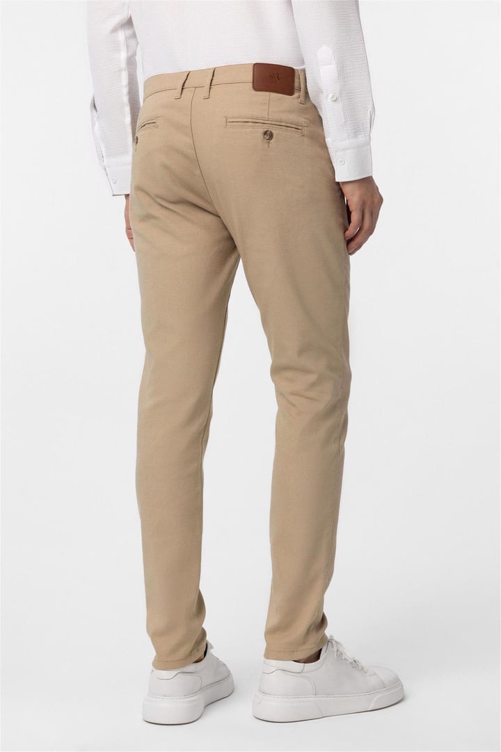 Bej Slim Fit Armürlü Kanvas Pantolon