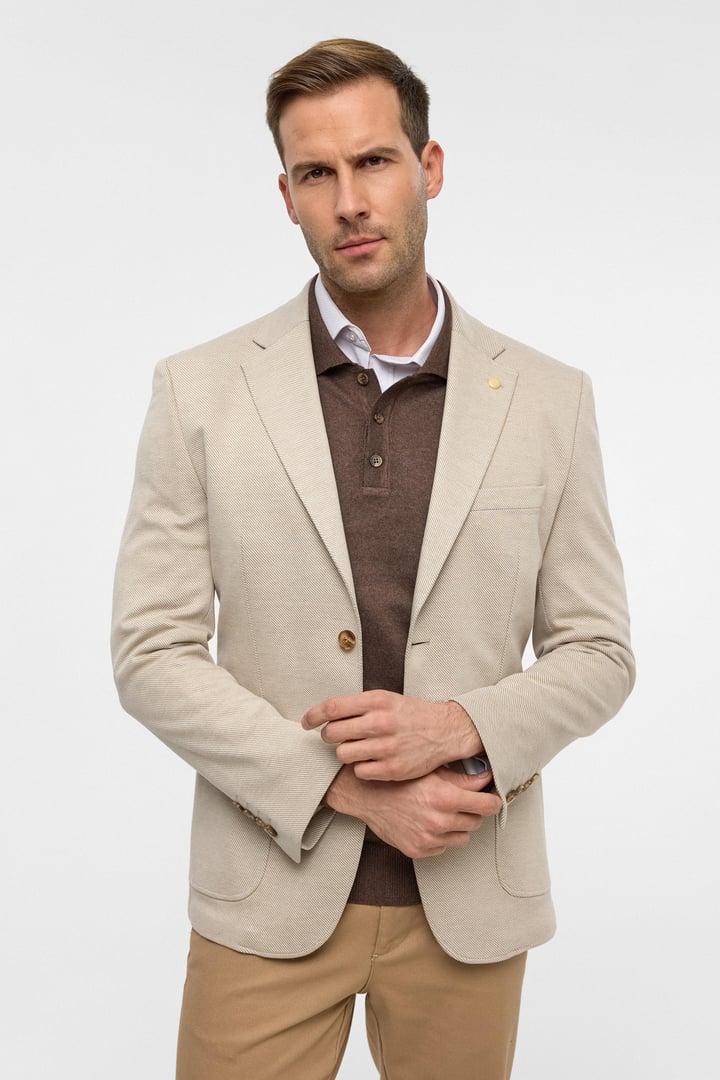 Bej Slim Desenli Mono Yaka 6 Drop Ceket