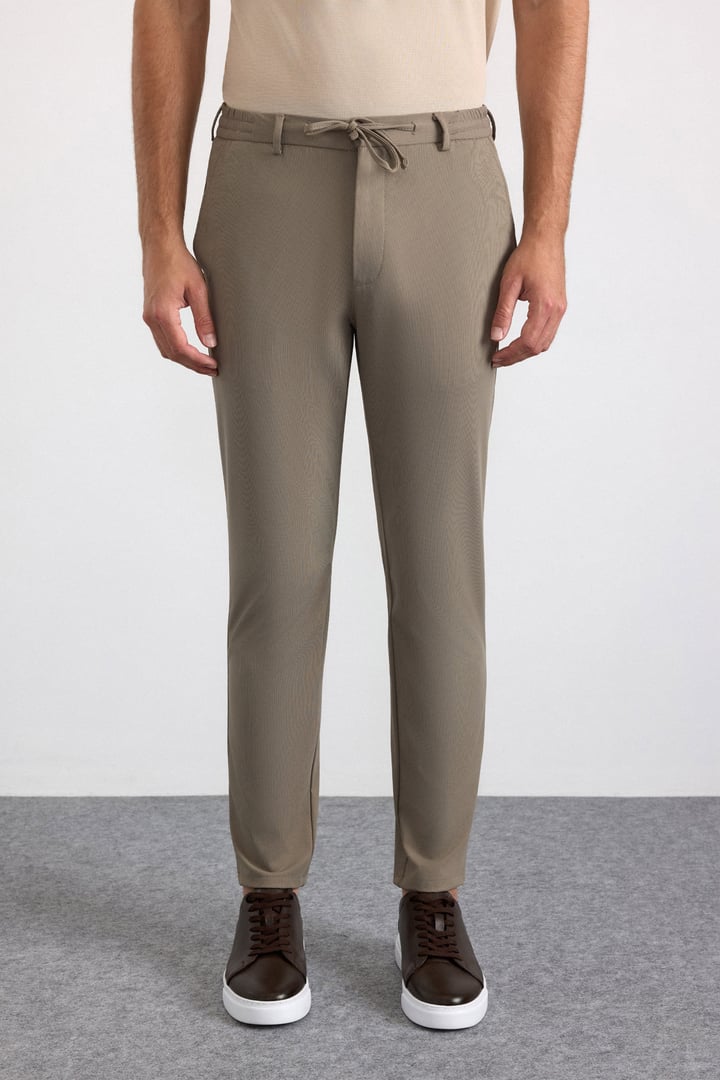 Bej Slim Düz Jogger Pantolon