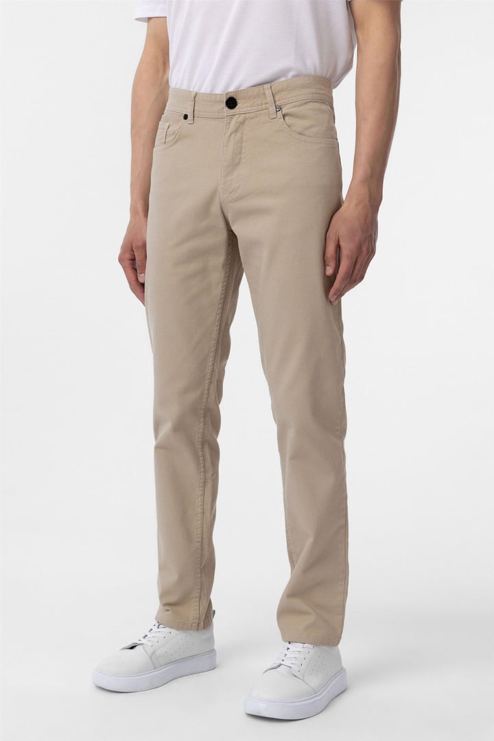 Bej Slim Fit Düz Kanvas Pantolon