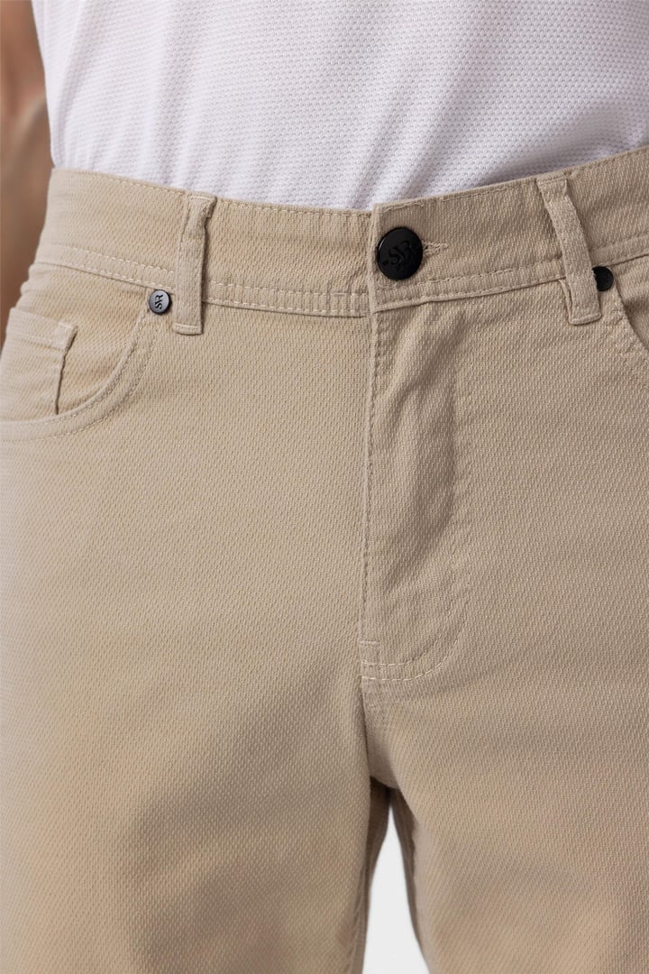 Bej Slim Fit Düz Kanvas Pantolon