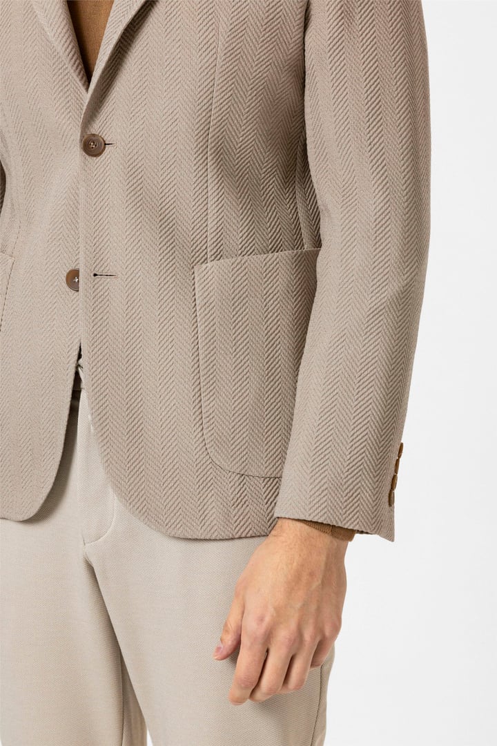 Bej Slim Fit Düz Sivri Yaka 6 Drop Ceket