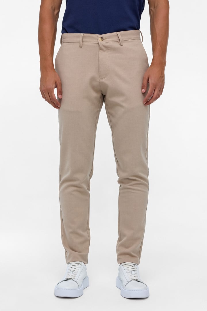 Bej Slim Fit Desenli Kumaş Pantolon