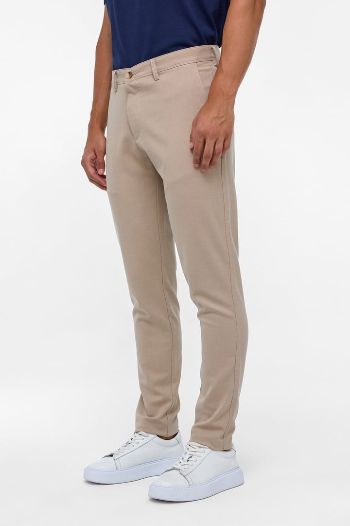 Bej Slim Fit Desenli Kumaş Pantolon