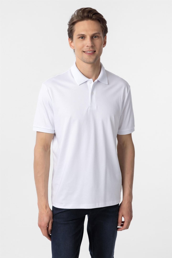 Beyaz Regular Baskılı Polo Yaka Tişört