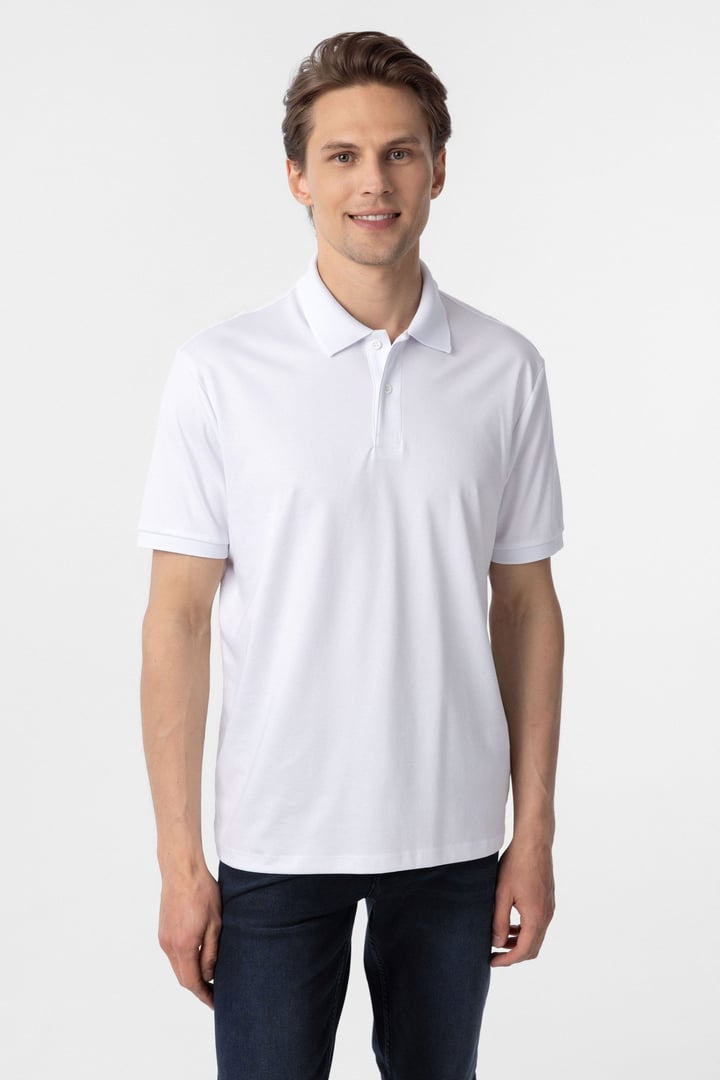 Beyaz Regular Baskılı Polo Yaka Tişört